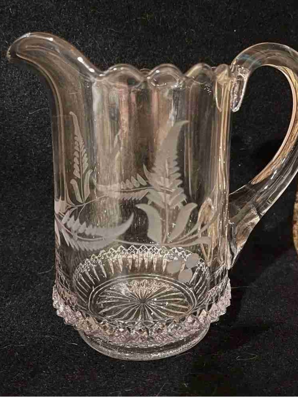 Etched Clear Glass Pitcher with Fern Motif